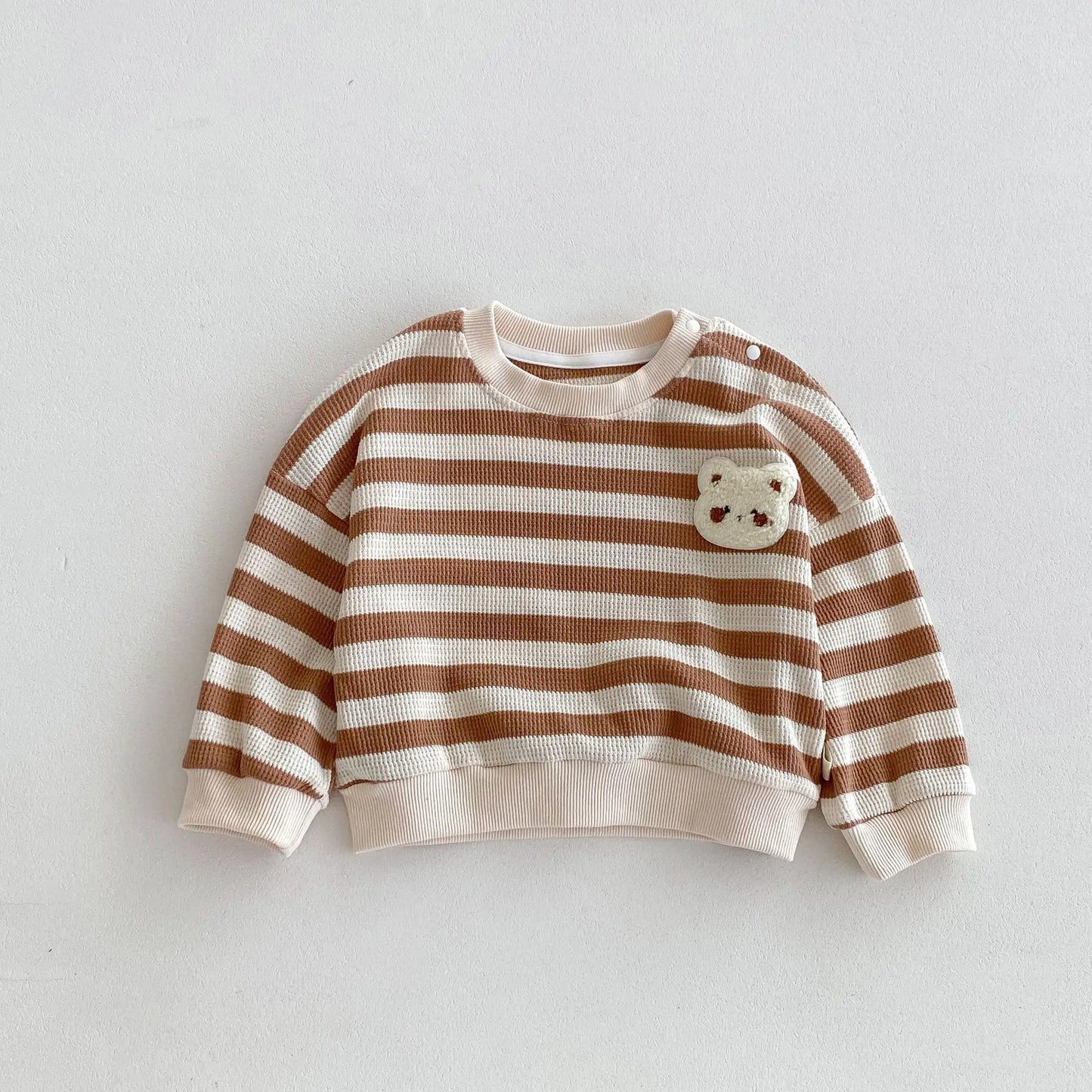 長袖Tシャツ Khaki / 9M 73cm ベビーキッズトップス ボーダー 長袖Tシャツ スウェットシャツ 2カラー【mh0006464】