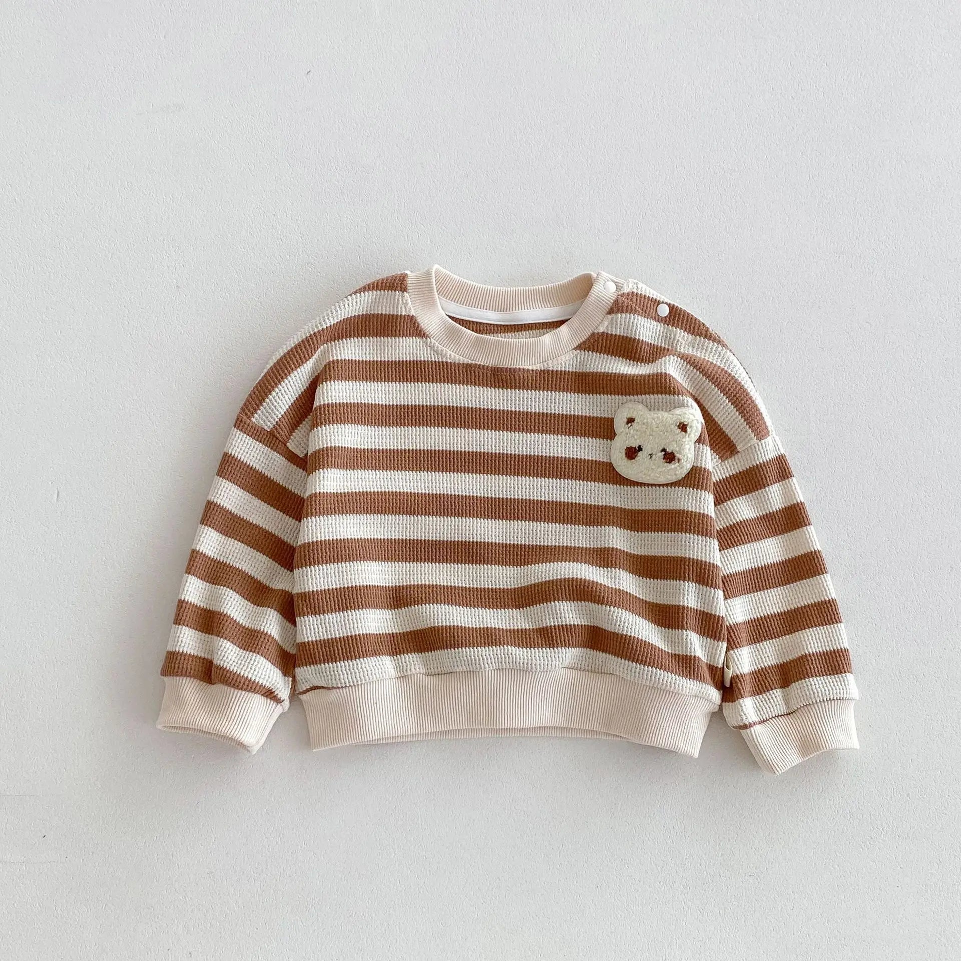 長袖Tシャツ Khaki / 9M 73cm ベビーキッズトップス ボーダー 長袖Tシャツ スウェットシャツ 2カラー【mh0006464】