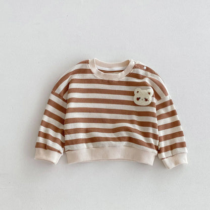 長袖Tシャツ Khaki / 9M 73cm ベビーキッズトップス ボーダー 長袖Tシャツ スウェットシャツ 2カラー【mh0006464】