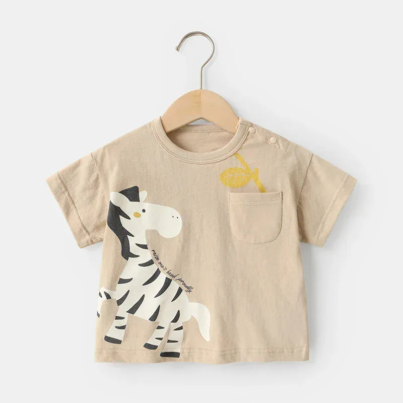 半袖Tシャツ Khaki / 9M 73cm ベビーキッズトップス 半袖Tシャツ しまうまプリント 3カラー【mh0006525】