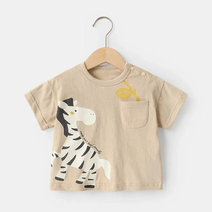 半袖Tシャツ Khaki / 9M 73cm ベビーキッズトップス 半袖Tシャツ しまうまプリント 3カラー【mh0006525】