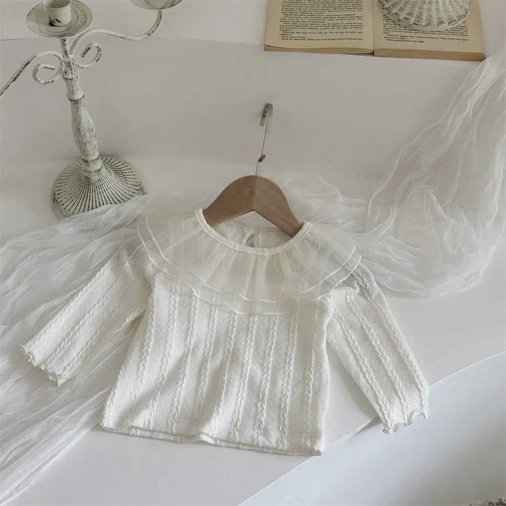 長袖Tシャツ lace / 9M  73CM ベビートップス フリル襟長袖Tシャツブラウス【mh0008538】