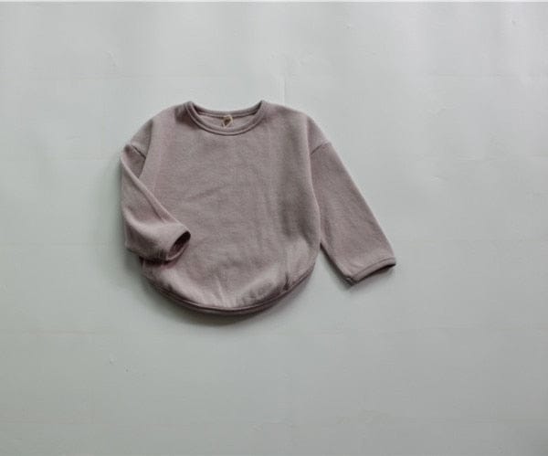 長袖Tシャツ Lavender / 80cm キッズ服 長袖 Tシャツ シンプル ベーシック ルーズ 無地 アーミーグリーン ベージュ ラベンダー 3色 男の子 女の子