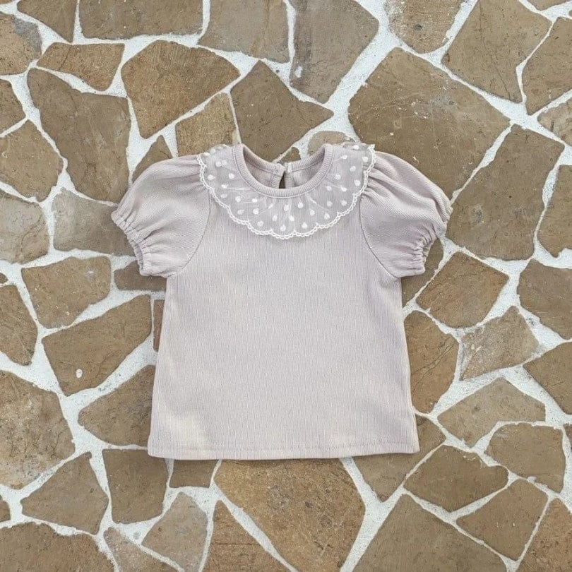 半袖Tシャツ Leather Pink / 9M  73CM ベビートップス 半袖パフスリーブTシャツ レース襟 3カラー【mh0004997】