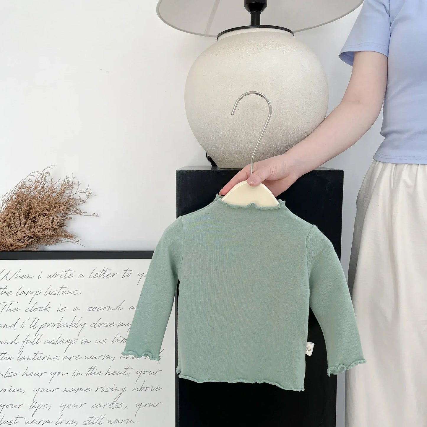 長袖Tシャツ Light Green / 6M  66CM ベビートップス フリルハイネックシンプルベーシック長袖Tシャツ【mh0008703】