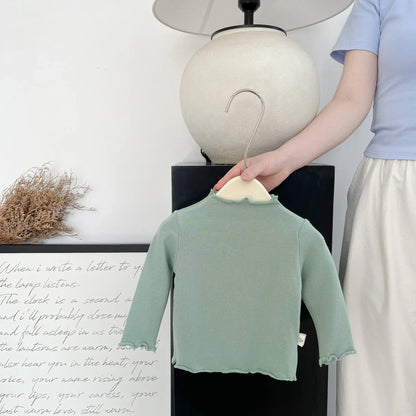 長袖Tシャツ Light Green / 6M  66CM ベビートップス フリルハイネックシンプルベーシック長袖Tシャツ【mh0008703】