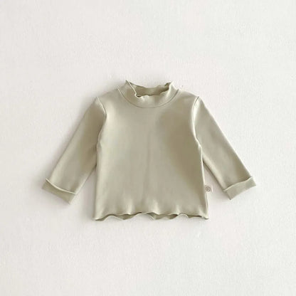 長袖Tシャツ Light Green / 73cm ベビートップス ハイネックフリル長袖シンプルTシャツ【mh0008521】