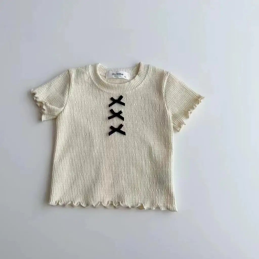 半袖Tシャツ Light Yellow / 12M  80CM キッズトップス 半袖Tシャツ カットソー リボン 2カラー【mh0006308】