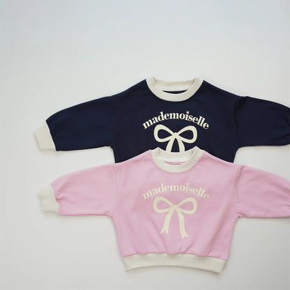 長袖Tシャツ キッズトップス リボンレターロゴプリント長袖スウェットシャツ リンクママお揃いコーデ【mh0007644】