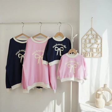 長袖Tシャツ キッズトップス リボンレターロゴプリント長袖スウェットシャツ リンクママお揃いコーデ【mh0007644】