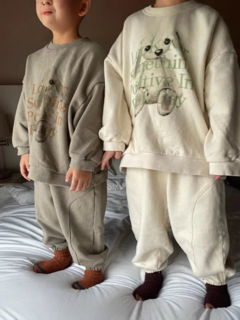 長袖Tシャツ ベビートップス ぬいぐるみプリント長袖スウェットシャツ【mh0008787】