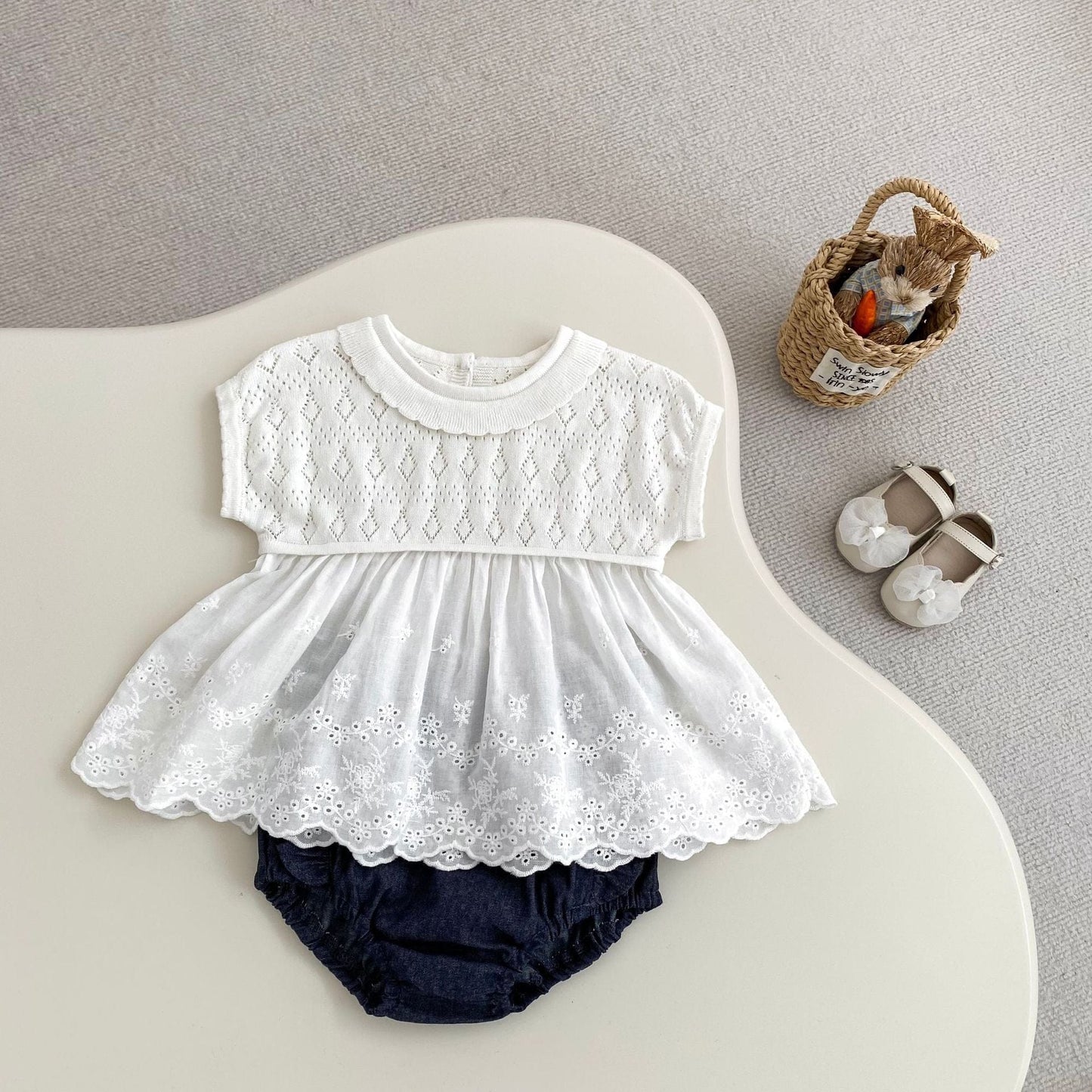 半袖Tシャツ 半袖サマーニットドッキングチュニックトップス【mh0010172】