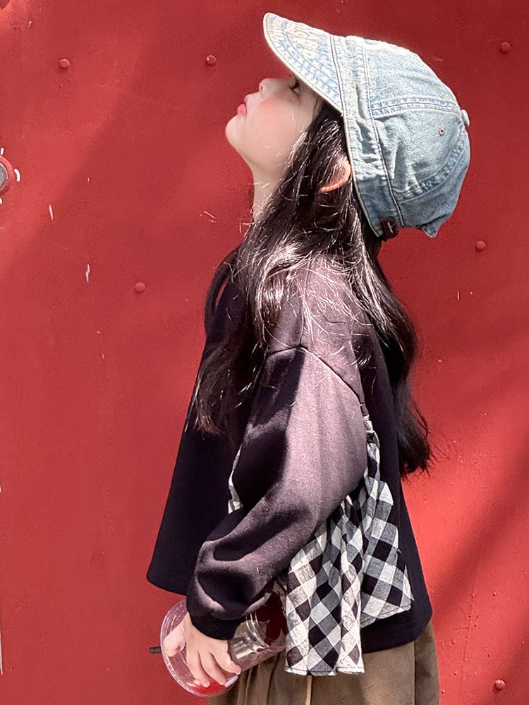 長袖Tシャツ サイドチェックフリル長袖スウェットシャツ【mh0010584】