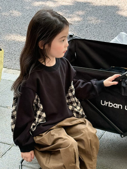 長袖Tシャツ サイドチェックフリル長袖スウェットシャツ【mh0010584】