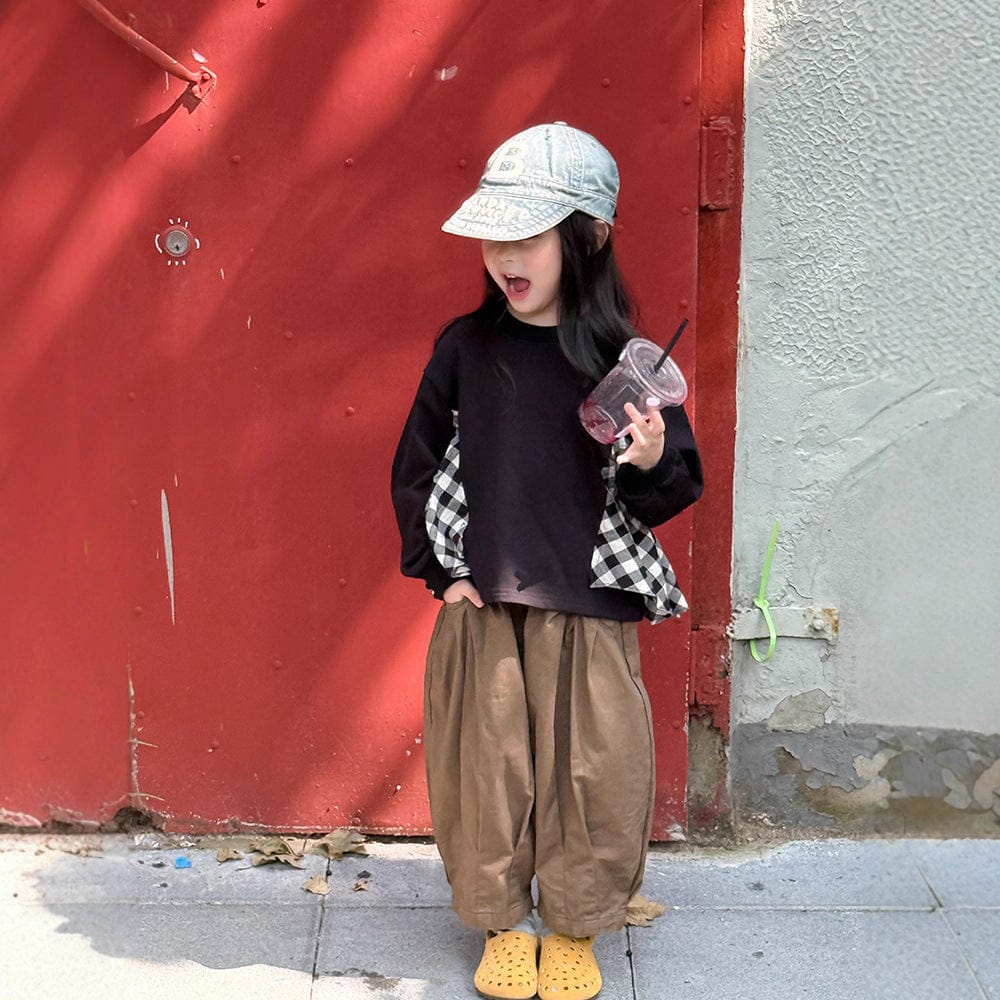 長袖Tシャツ サイドチェックフリル長袖スウェットシャツ【mh0010584】