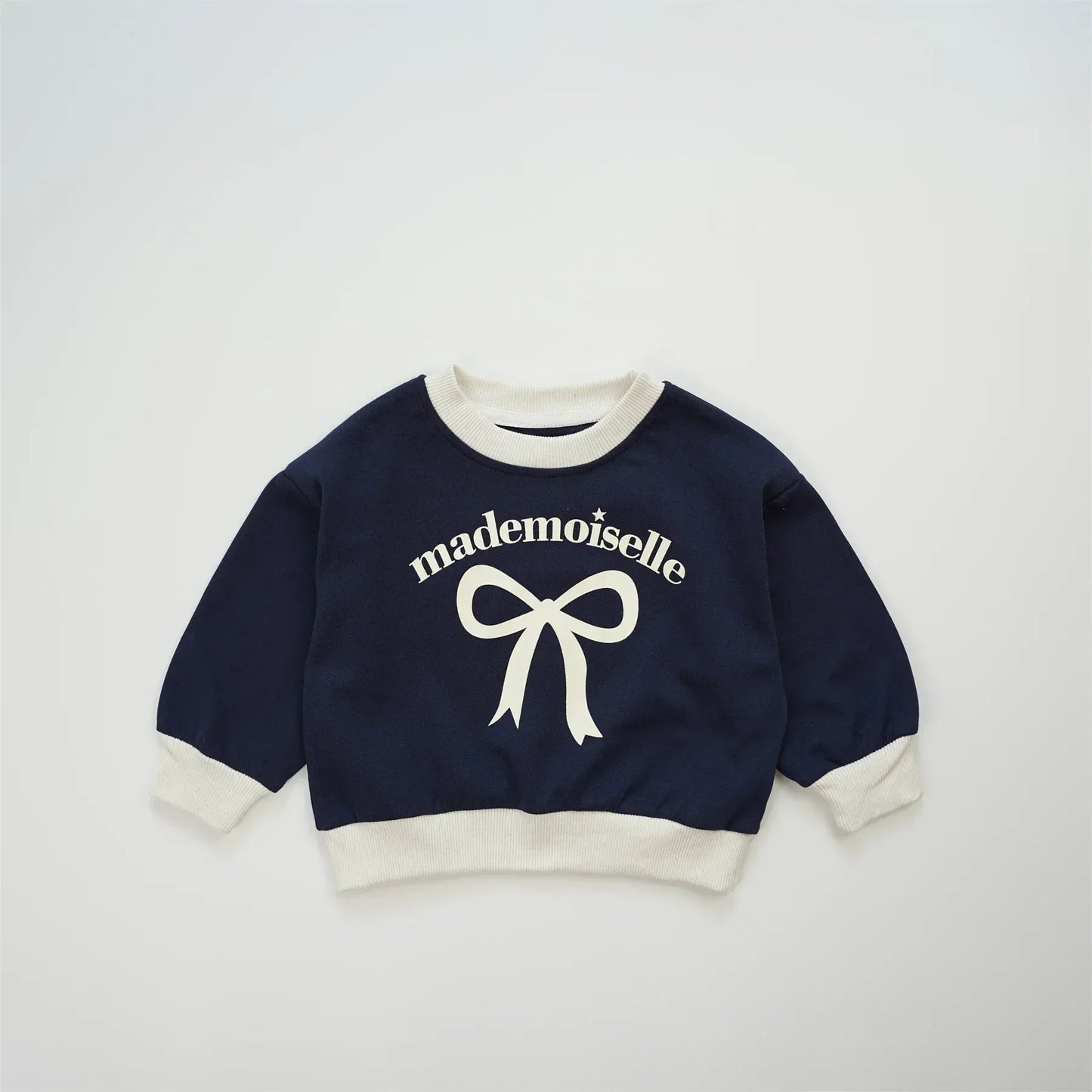 長袖Tシャツ Navy / 80cm 9-12M キッズトップス リボンレターロゴプリント長袖スウェットシャツ リンクママお揃いコーデ【mh0007644】