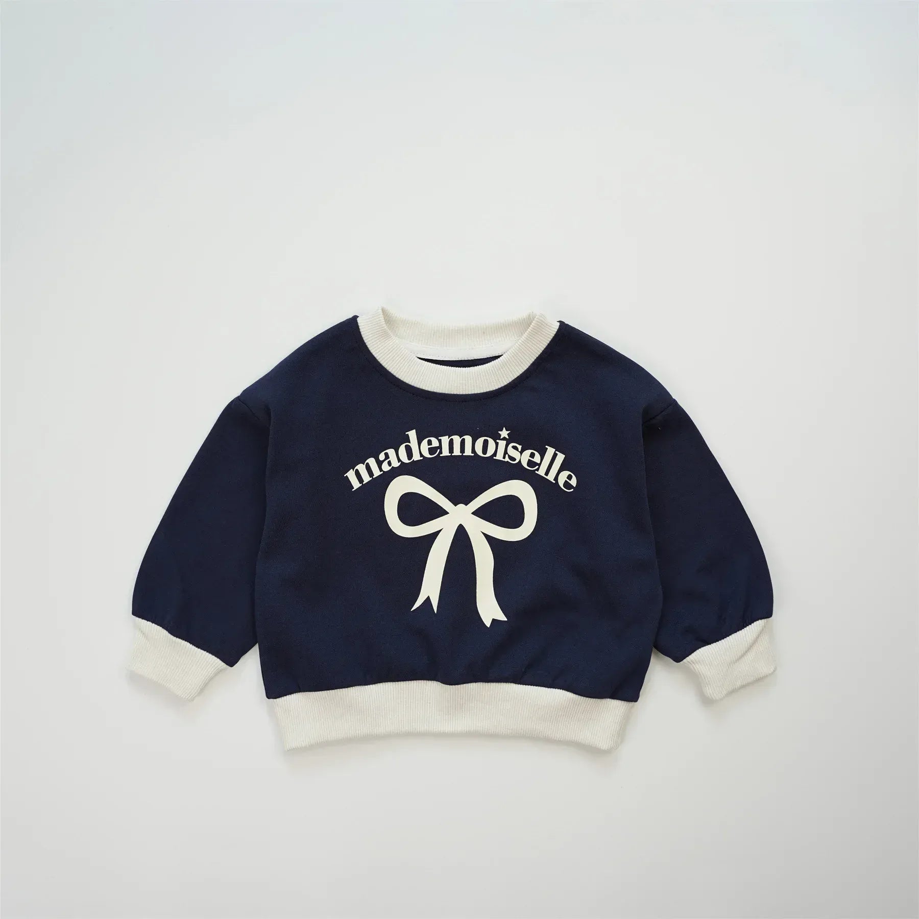 長袖Tシャツ Navy / 80cm 9-12M キッズトップス リボンレターロゴプリント長袖スウェットシャツ リンクママお揃いコーデ【mh0007644】
