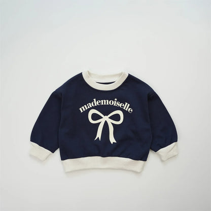 長袖Tシャツ Navy / 80cm 9-12M キッズトップス リボンレターロゴプリント長袖スウェットシャツ リンクママお揃いコーデ【mh0007644】