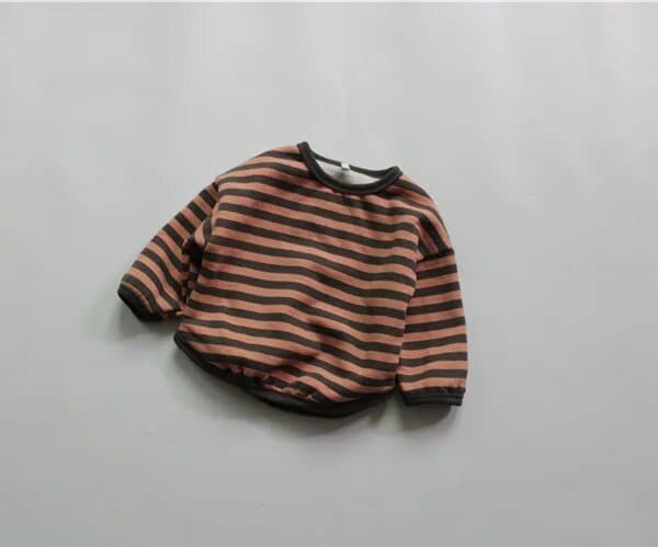 長袖Tシャツ Orange / 80cm キッズスウェットシャツ ボーダー 裏起毛 スウェットトップス オレンジ ベージュ 2カラー ボーイズ 男の子 子供服