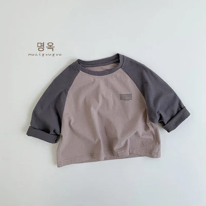 長袖Tシャツ pink / 12M  80CM / 取り寄せ（3〜14日） キッズトップス 長袖ラグランパッチワークTシャツ 2カラー