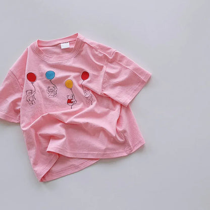 半袖Tシャツ pink / 12M  80cm キッズトップス 半袖プリントTシャツ ベアくま風船バルーン 3カラー