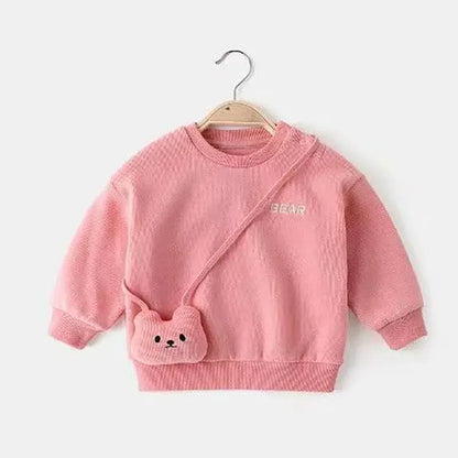 長袖Tシャツ Pink / 3-6M 66cm ベビートップス 長袖スウェットシャツ アニマルぬいぐるみアップリケ 3カラー【mh0006454】