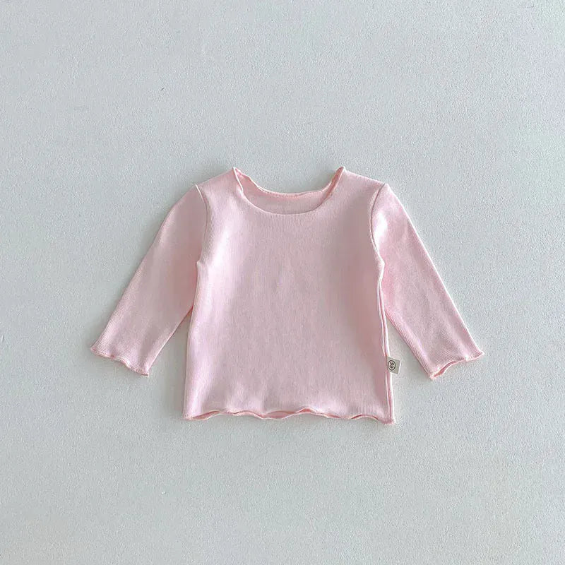 長袖Tシャツ Pink / 3-6M 66cm ベビートップス シンプルベーシックシームレス長袖Tシャツ パステル5カラー【mh0006913】