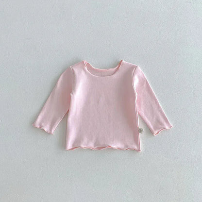 長袖Tシャツ Pink / 3-6M 66cm ベビートップス シンプルベーシックシームレス長袖Tシャツ パステル5カラー【mh0006913】