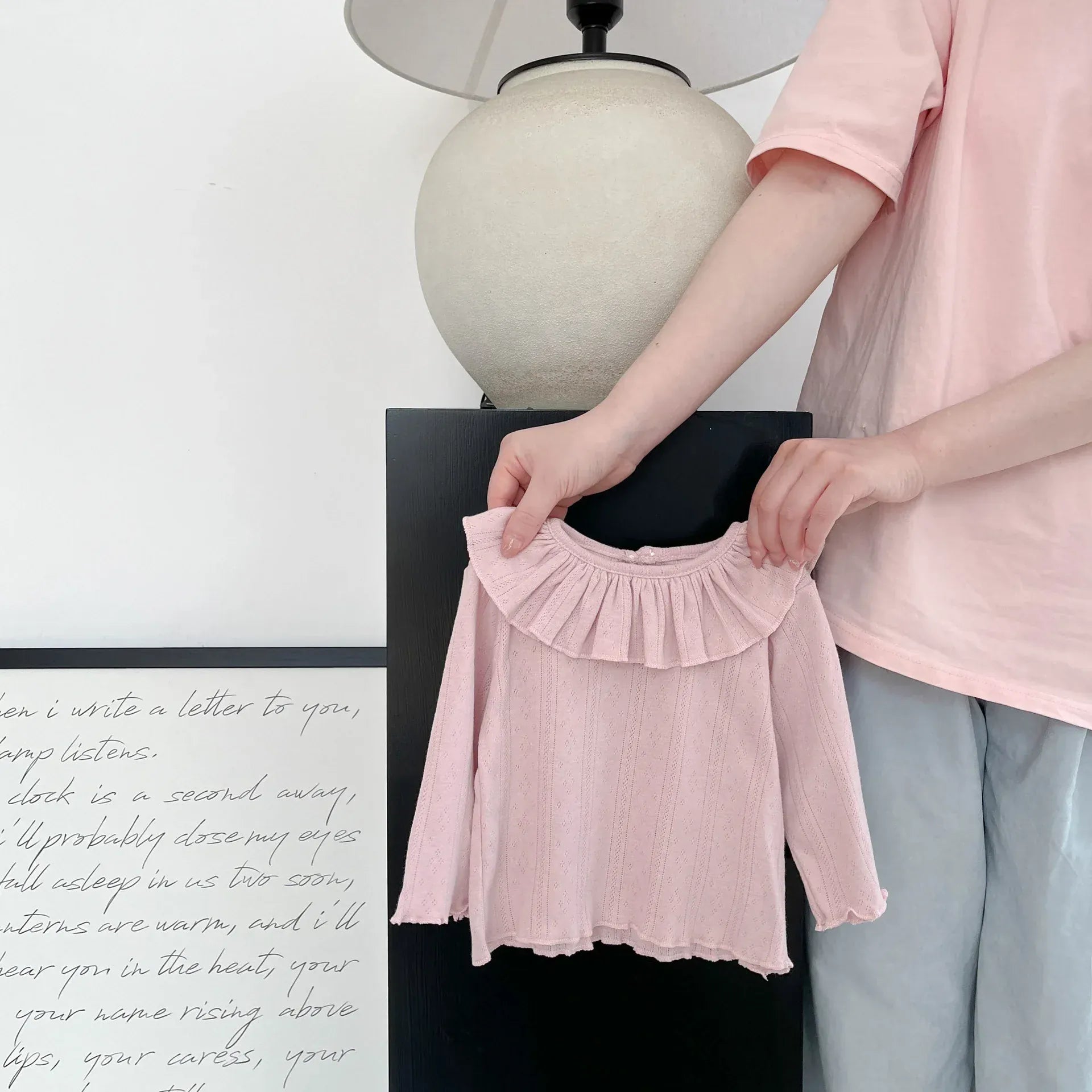 長袖Tシャツ Pink / 6M  66CM ベビートップス ラッフルフリル襟長袖Tシャツ【mh0008688】