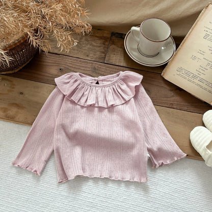 長袖Tシャツ Pink / 6M  66CM ベビートップス ラッフルフリル襟長袖Tシャツカットソー【mh0008698】