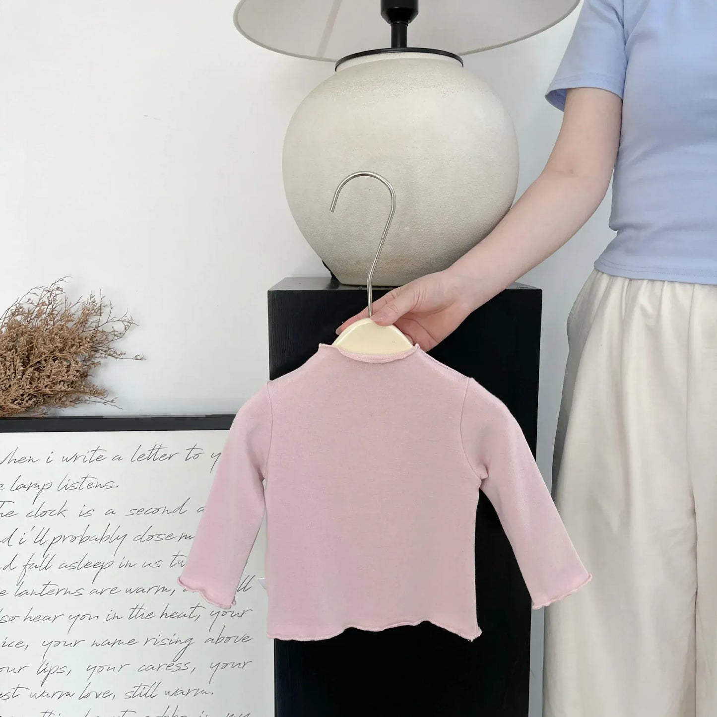 長袖Tシャツ Pink / 6M  66CM ベビートップス フリルハイネックシンプルベーシック長袖Tシャツ【mh0008703】