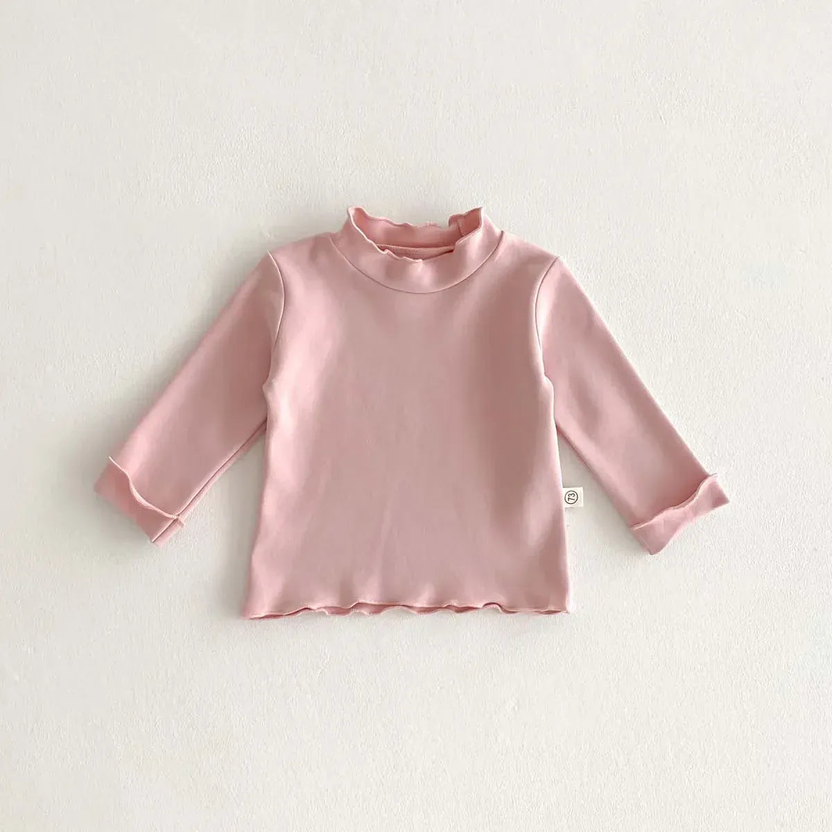 長袖Tシャツ Pink / 73cm ベビートップス ハイネックフリル長袖シンプルTシャツ【mh0008521】