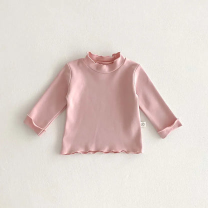 長袖Tシャツ Pink / 73cm ベビートップス ハイネックフリル長袖シンプルTシャツ【mh0008521】