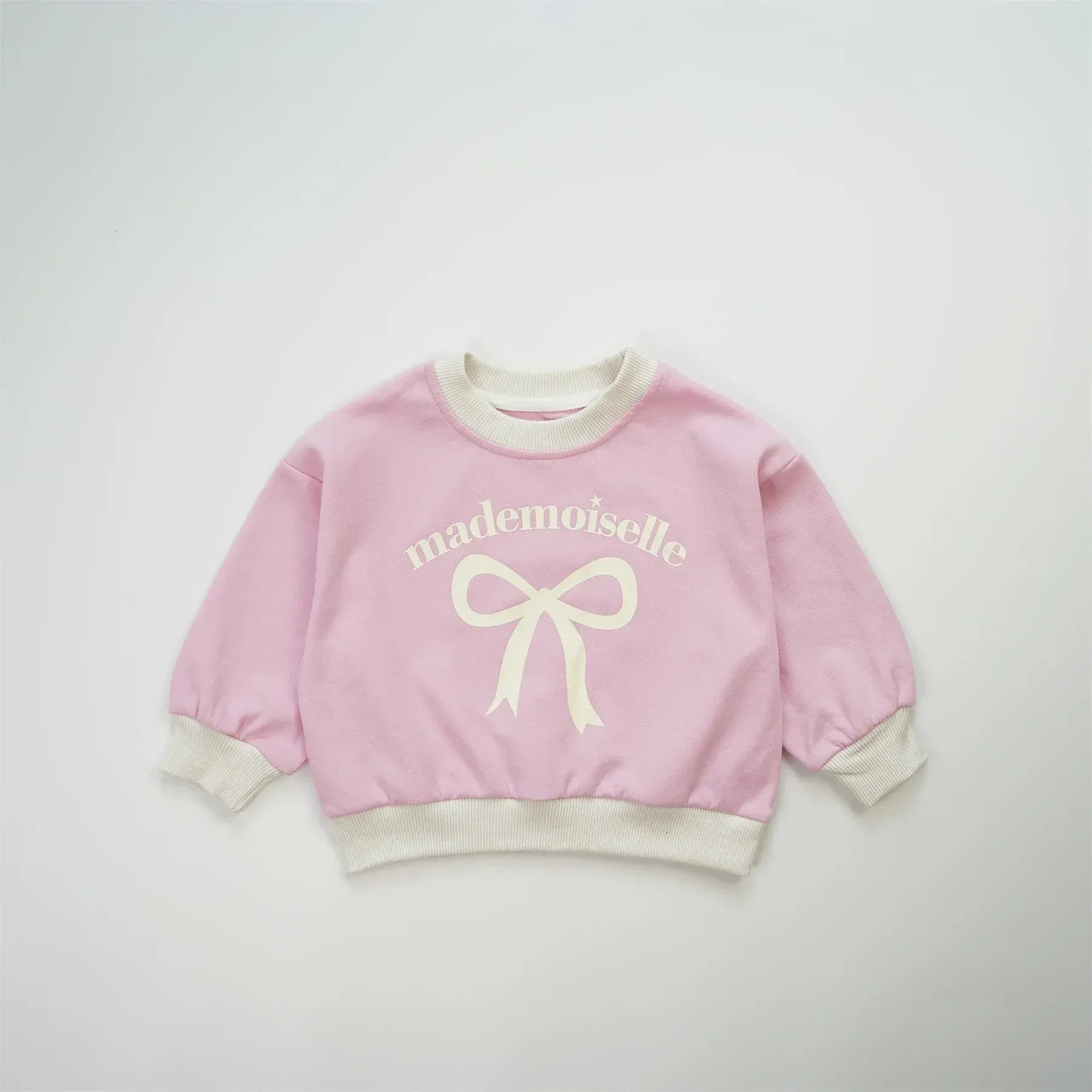 長袖Tシャツ Pink / 80cm 9-12M キッズトップス リボンレターロゴプリント長袖スウェットシャツ リンクママお揃いコーデ【mh0007644】