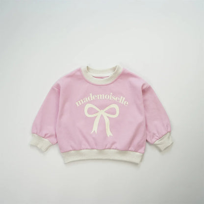 長袖Tシャツ Pink / 80cm 9-12M キッズトップス リボンレターロゴプリント長袖スウェットシャツ リンクママお揃いコーデ【mh0007644】