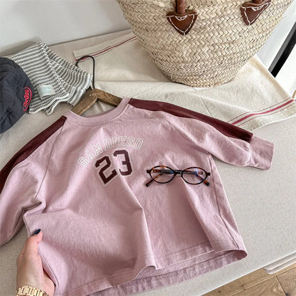 長袖Tシャツ pink / 80cm キッズトップス 長袖Tシャツ パッチワーク ラグランスリーブ アプリコット/ピンク/2カラー