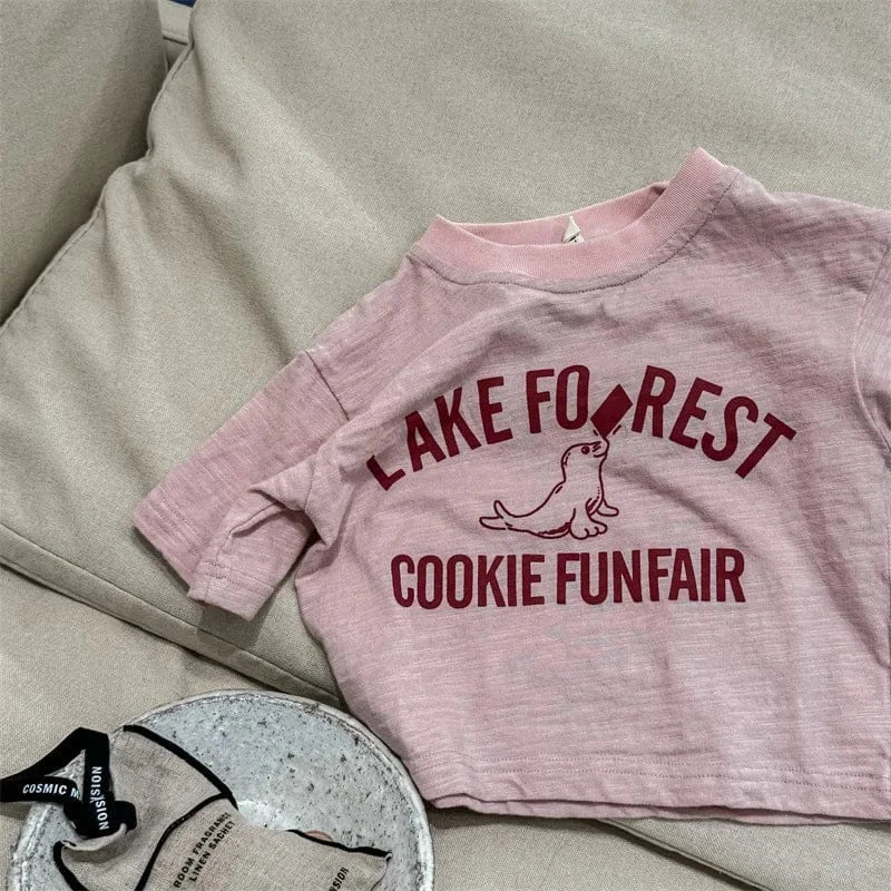 半袖Tシャツ Pink / 80cm キッズトップス 半袖Tシャツ アシカプリントロゴ 杢4カラー