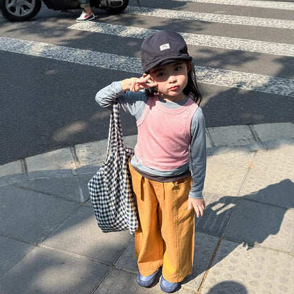 長袖Tシャツ Pink / 90cm フェイクスリーピースコントラストカラー長袖Tシャツ【mh0010589】