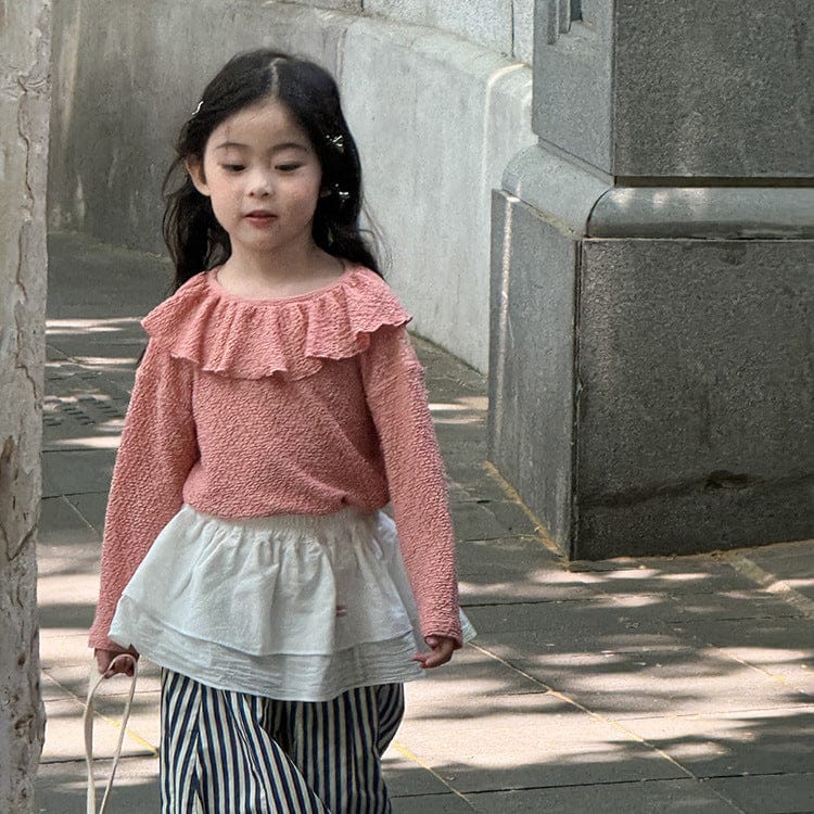 長袖Tシャツ Pink / 90cm ラッフルフリル襟長袖Tシャツ【mh0010593】