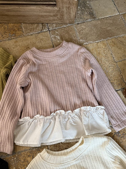 長袖Tシャツ Pink / 90cm ペプラムフリル長袖Tシャツカットソー【mh0011038】