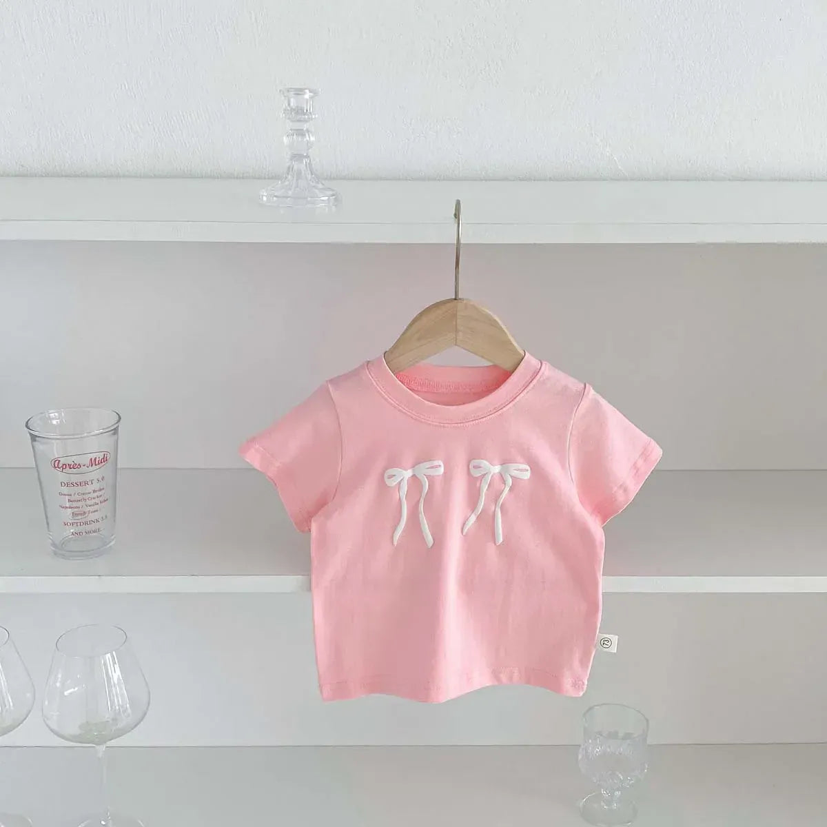 半袖Tシャツ Pink / 9M  73cm キッズトップス 半袖Tシャツ ダブルリボンプリント 3カラー