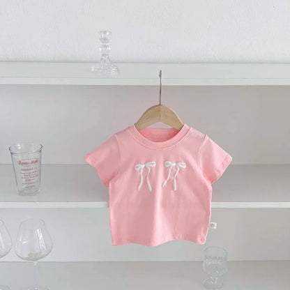 半袖Tシャツ Pink / 9M  73cm キッズトップス 半袖Tシャツ ダブルリボンプリント 3カラー