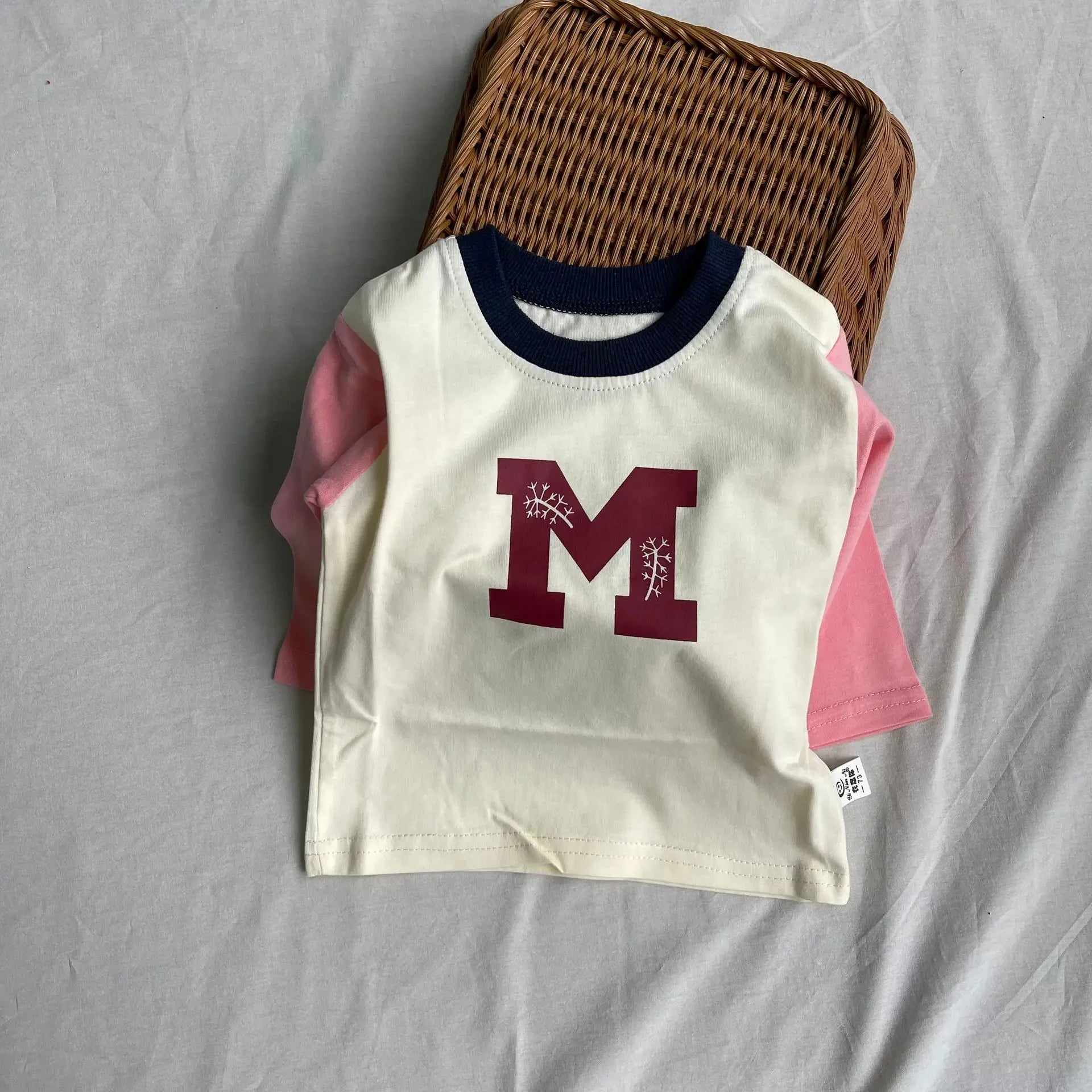 長袖Tシャツ Pink / 9M  73CM ベビートップス ロゴプリントラグランパッチワーク長袖Tシャツ【mh0008841】