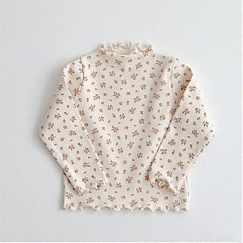 長袖Tシャツ pink flower / 80cm キッズ 水玉 ドット ボーダー フラワー 小花柄 フリル 長袖 Tシャツ ガールズ