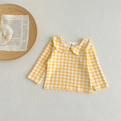 長袖Tシャツ plaid / 6M  66cm ベビートップス 長袖Tシャツブラウス 丸襟 チェック/フラワー小花柄/水玉ドット