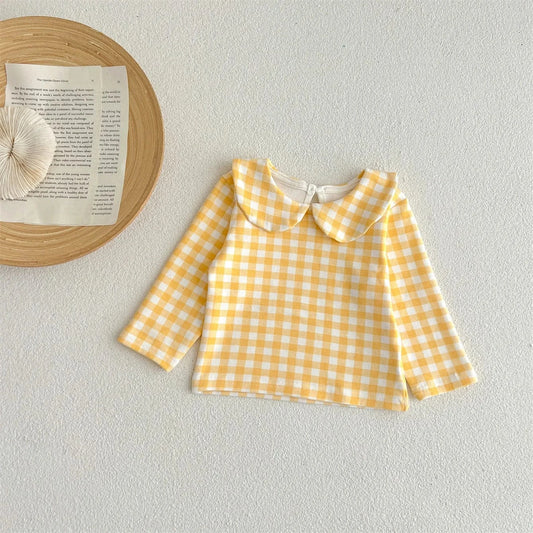 長袖Tシャツ plaid / 6M  66cm ベビートップス 長袖Tシャツブラウス 丸襟 チェック/フラワー小花柄/水玉ドット