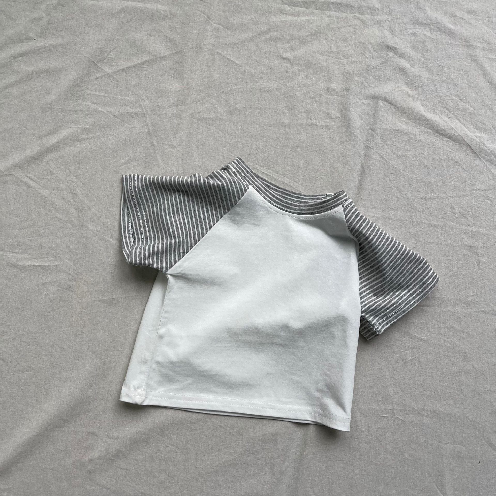 半袖Tシャツ Pure white background / 73cm ベビートップス ボーダーラグランパッチワーク半袖Tシャツ【mh0009178】