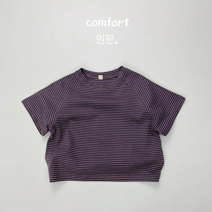 半袖Tシャツ purple / 12M  80cm キッズトップス 半袖Tシャツ ラグラン袖 ボーダー 5カラー