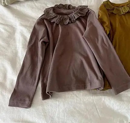 長袖Tシャツ Purple / 24M  90CM キッズトップス ラッフルレース襟長袖Tシャツ【mh0008241】