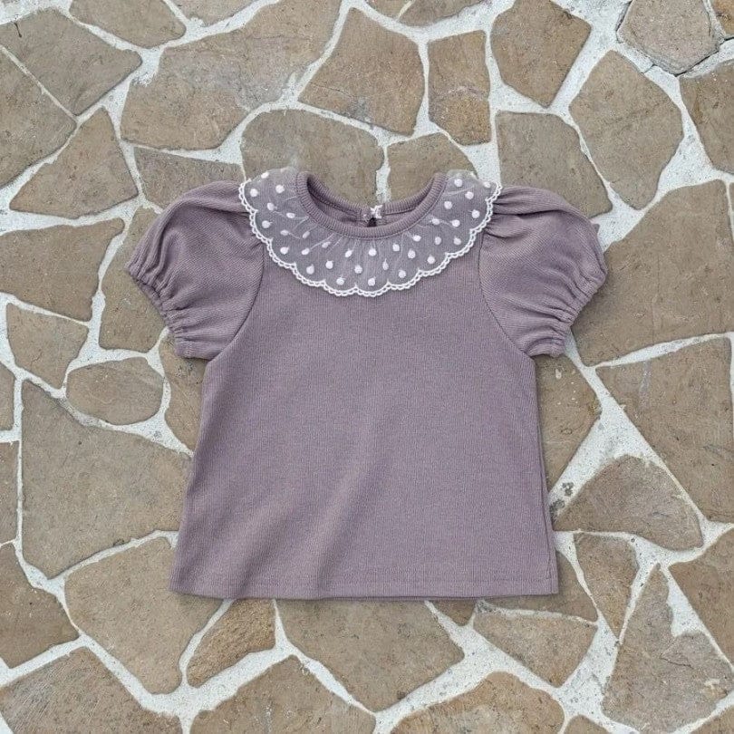 半袖Tシャツ Purple / 9M  73CM ベビートップス 半袖パフスリーブTシャツ レース襟 3カラー【mh0004997】